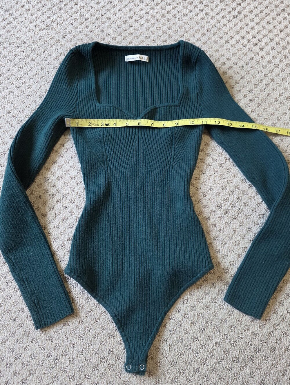 Abercrombie & Fitch Dark Teal Ribbed Sweetheart Neckline Sweater Thong Bodysuit - Picture 5 of 8
